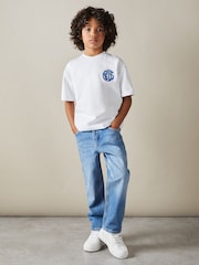 Reiss Optic White/Blue Alva 9-13 yrs Oversized Cotton Embroidered T-Shirt - Image 3 of 5