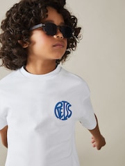 Reiss Optic White/Blue Alva 9-13 yrs Oversized Cotton Embroidered T-Shirt - Image 4 of 5