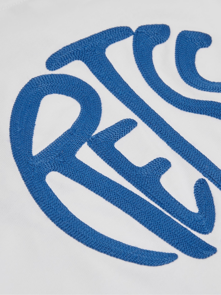Reiss Optic White/Blue Alva 9-13 yrs Oversized Cotton Embroidered T-Shirt - Image 5 of 5