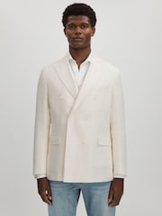 Oscar Jacobson Linen-Wool Twill Double Breasted Blazer - Image 1 of 6