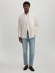 Oscar Jacobson Linen-Wool Twill Double Breasted Blazer - Image 3 of 6