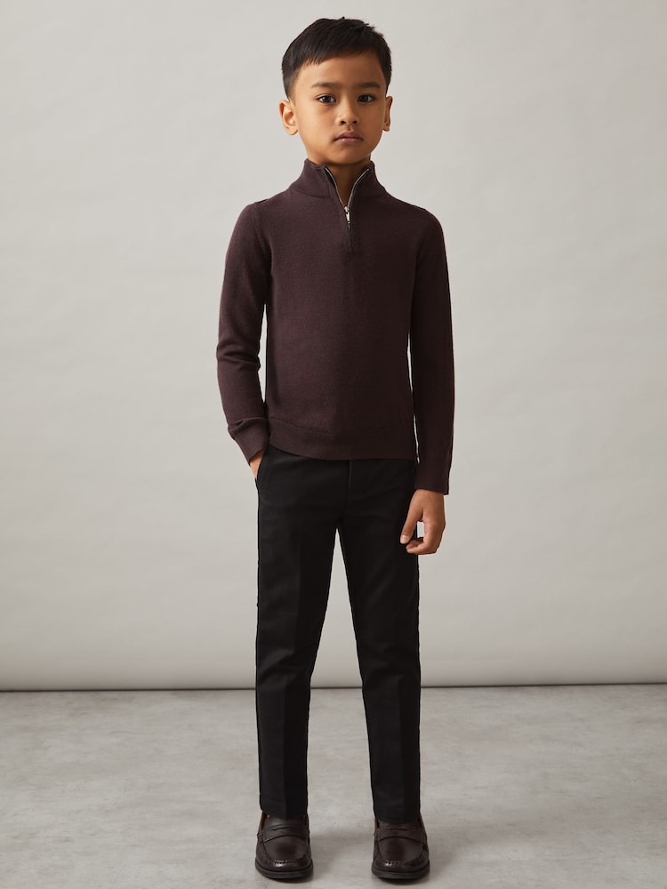 Reiss Dark Bordeaux Blackhall 9-13 yrs Merino Wool Half-Zip Funnel Neck Jumper - Image 4 of 4