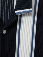 Reiss Navy/Off White/Airforce Blue Alton Teen Ribbed Cuban Collar Shirt - Image 4 of 4