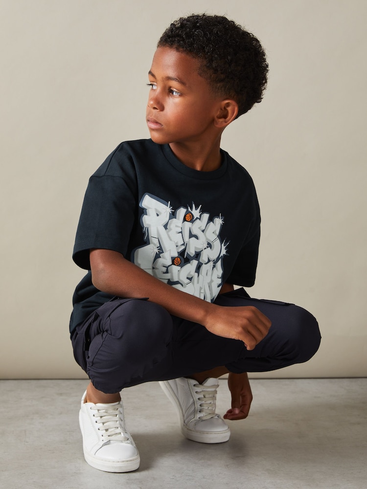 Marineblau - Reiss Pictor Oversized Graffiti Print 100% Cotton T-Shirt - Bild 1 von 4