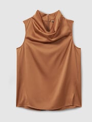 Reiss Tan Manon Atelier Satin Cowl-Neck Top - Image 2 of 5
