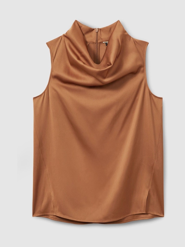 Reiss Tan Manon Atelier Satin Cowl-Neck Top - Image 2 of 5