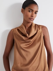 Reiss Tan Manon Atelier Satin Cowl-Neck Top - Image 4 of 5