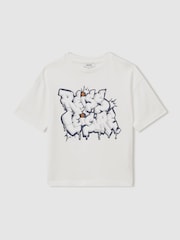 Reiss Off White Pictor 13-14 yrs Oversized Graffiti Print 100% Cotton T-Shirt - Image 1 of 4