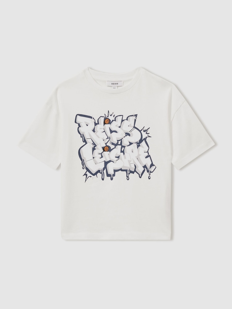Reiss Off White Pictor 13-14 yrs Oversized Graffiti Print 100% Cotton T-Shirt - Image 1 of 4