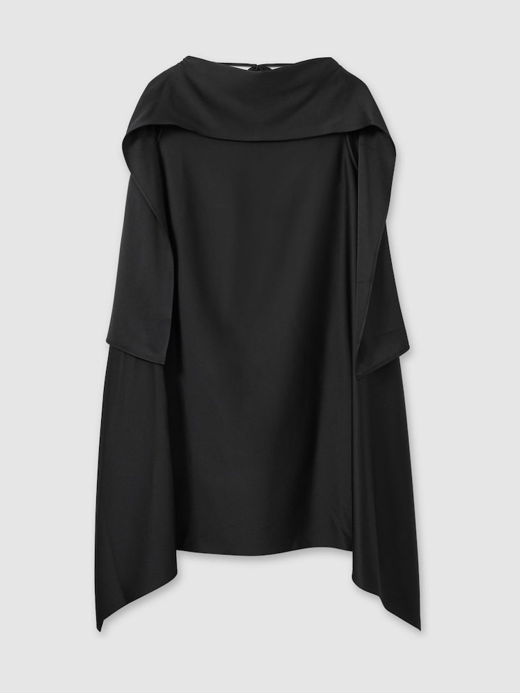 Reiss Black Laurence Atelier Asymmetric Satin Cape-Sleeve Mini Dress - Image 2 of 5 Reiss Black Laurence Atelier Asymmetric Satin Cape-Sleeve Mini Dress - Image 2 of 5