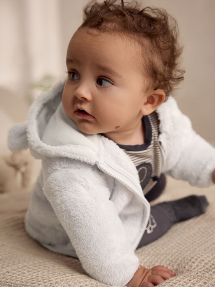 Grey Star Baby Cosy Fleece Jacket with 3D Ears - Image 3 of 10