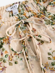 Ecru Natural Print Sheer Tie Neck Long Sleeve Blouse - Image 6 of 8
