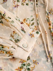 Ecru Natural Print Sheer Tie Neck Long Sleeve Blouse - Image 7 of 8