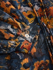 Navy Blue Print Sheer Tie Neck Long Sleeve Blouse - Image 7 of 8