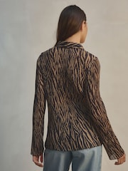 Zebra Print Pleated Long Sleeve Fitted Shirt - Image 3 of 8