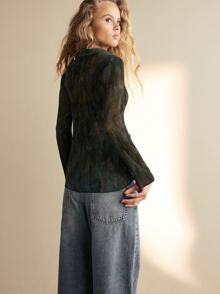 Khaki Camo Pleated Long Sleeve Fitted Shirt - Image 3 of 7