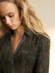 Khaki Camo Pleated Long Sleeve Fitted Shirt - Image 4 of 7