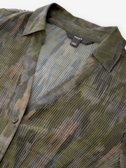 Khaki Camo Pleated Long Sleeve Fitted Shirt - Image 6 of 7