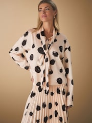 Ecru Spot Tie Neck Drape Blouse - Image 1 of 7