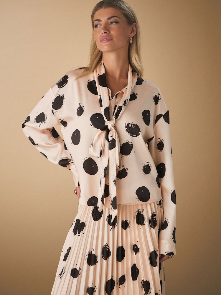 Ecru Spot Tie Neck Drape Blouse - Image 1 of 7
