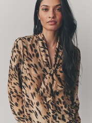 Imprimeu leopard - Cravată Neck Drape Bluze - Imaginea 5 din 9