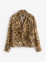 Imprimeu leopard - Cravată Neck Drape Bluze - Imaginea 7 din 9