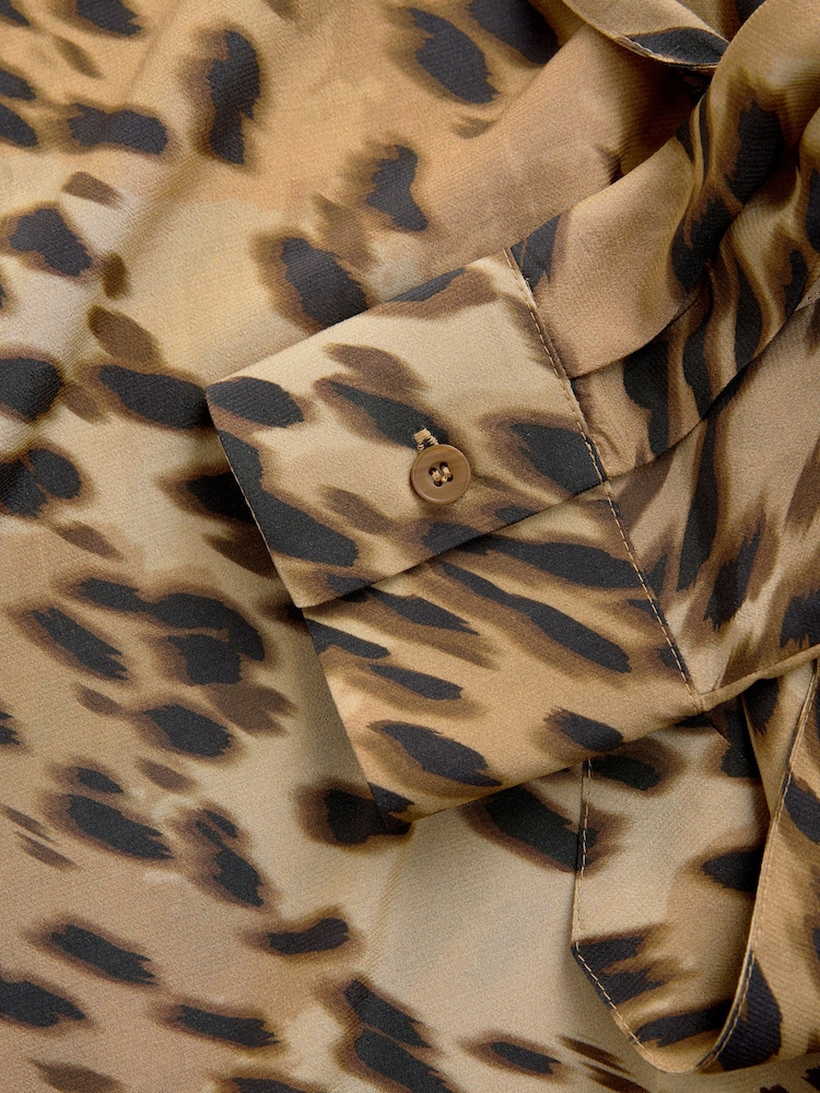 Imprimeu leopard - Cravată Neck Drape Bluze - Imaginea 9 din 9