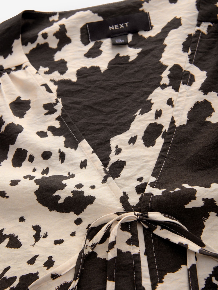 Cow Print Tie Front Long Sleeve Blouse - Image 6 of 7