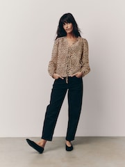 Leopard Tie Front Long Sleeve Blouse - Image 2 of 6