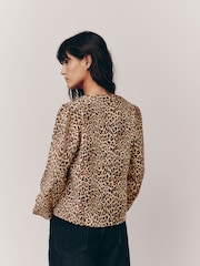 Leopard Tie Front Long Sleeve Blouse - Image 3 of 6