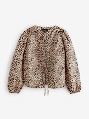 Leopard Tie Front Long Sleeve Blouse - Image 4 of 6