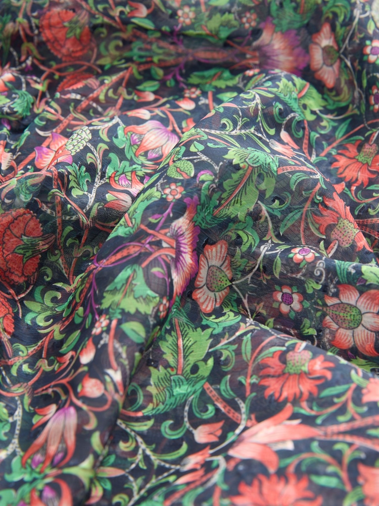 Morris & Co. Green Floral Lodden Print Sheer Tie Neck Long Sleeve Blouse - Image 7 of 8