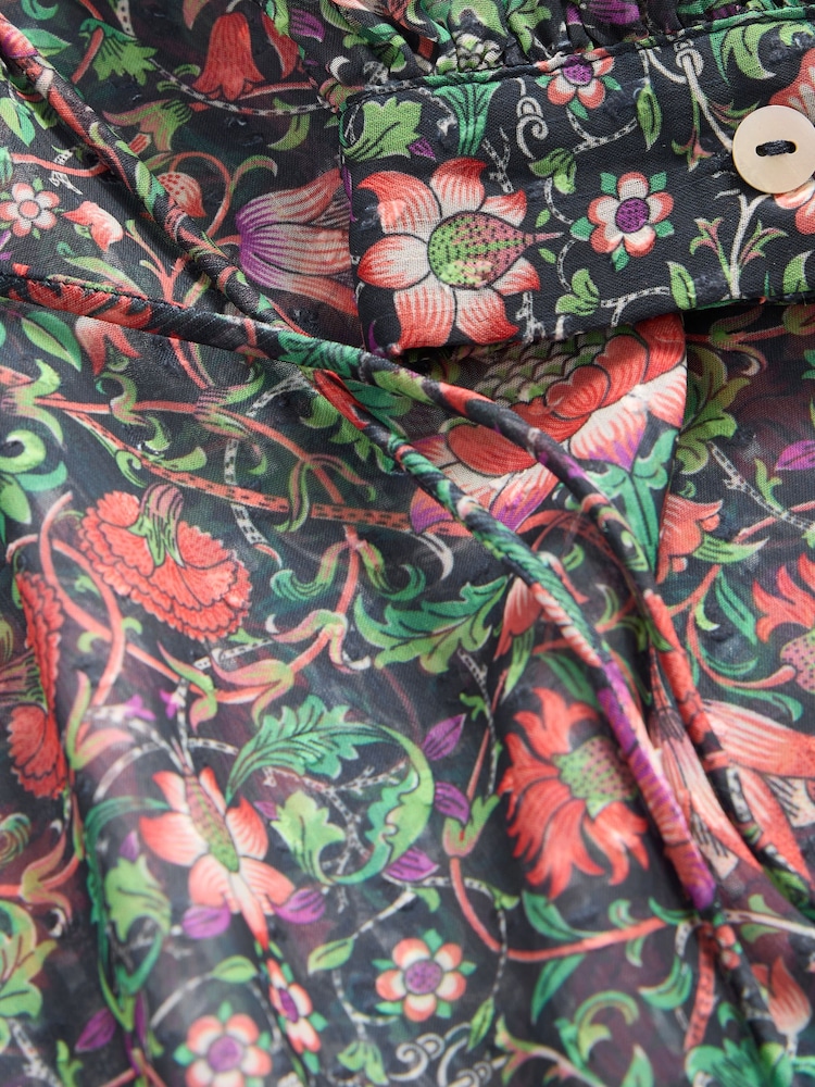 Morris & Co. Green Floral Lodden Print Sheer Tie Neck Long Sleeve Blouse - Image 8 of 8