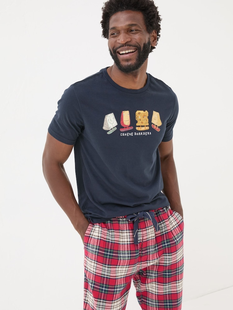 FatFace Navy Cheese Boarders Graphic T-Shirt - Image 2 of 10