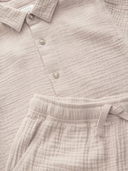 Taupe 100% Cotton Short Sleeves Textured Shirt and Short Set (3-16yrs) - Image 3 of 4