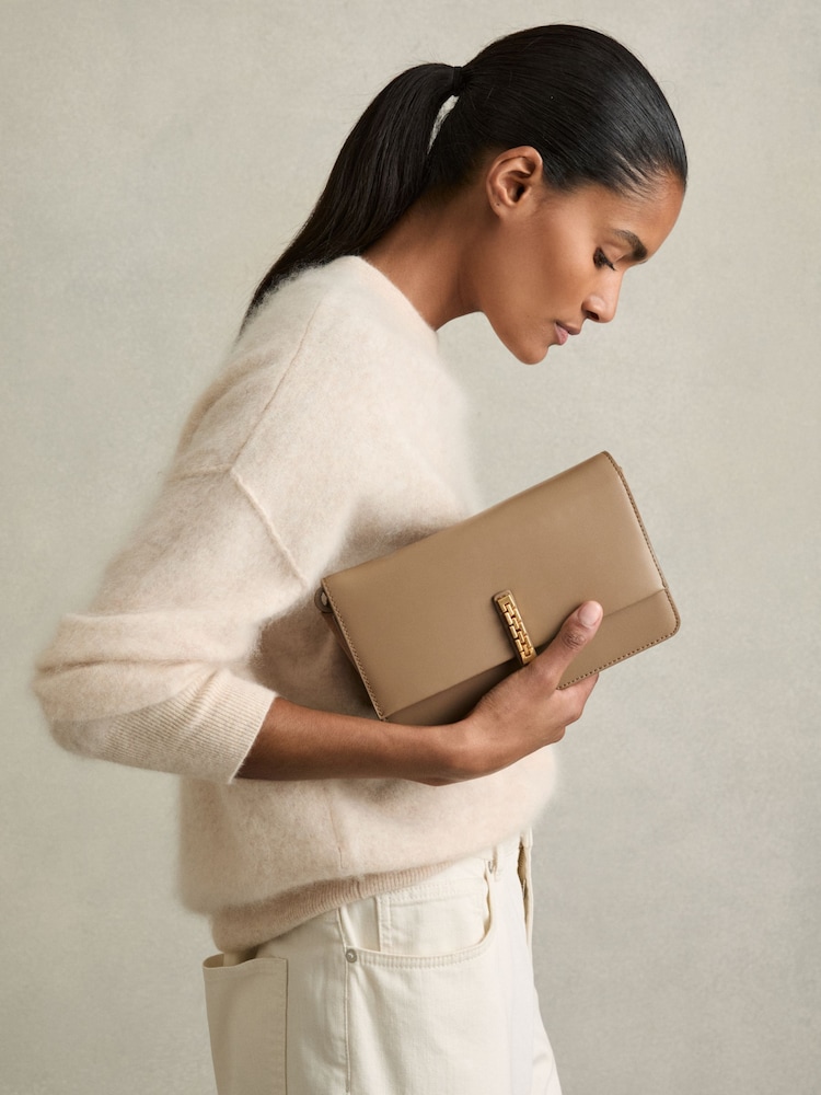 Reiss Taupe Sophia Leather Suede Chain Cross-Body Bag - Image 2 of 5 Reiss Taupe Sophia Leather Suede Chain Cross-Body Bag - Image 2 of 5