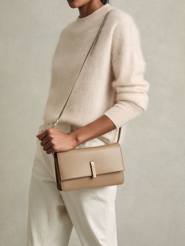 Reiss Taupe Sophia Leather Suede Chain Cross-Body Bag - Image 5 of 5 Reiss Taupe Sophia Leather Suede Chain Cross-Body Bag - Image 5 of 5