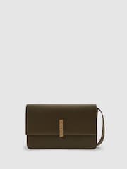 Reiss Olive Sophia Leather Suede Chain Crossbody Bag - Image 1 of 5