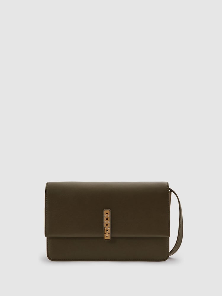 Reiss Olive Sophia Leather Suede Chain Crossbody Bag - Image 1 of 5