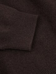 Reiss Chocolate Brown Grange Teen Wool-Cashmere Open Collar Polo Shirt - Image 4 of 4