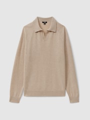 Reiss Oatmeal Grange Wool-Cashmere Open-Collar Polo Shirt - Image 2 of 5