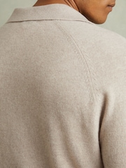 Reiss Oatmeal Grange Wool-Cashmere Open-Collar Polo Shirt - Image 3 of 5