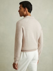 Reiss Oatmeal Grange Wool-Cashmere Open-Collar Polo Shirt - Image 4 of 5