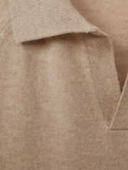 Reiss Oatmeal Grange Wool-Cashmere Open-Collar Polo Shirt - Image 5 of 5
