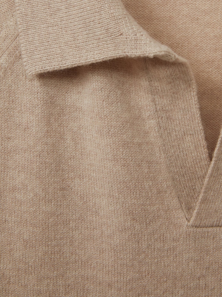 Reiss Oatmeal Grange Wool-Cashmere Open-Collar Polo Shirt - Image 5 of 5