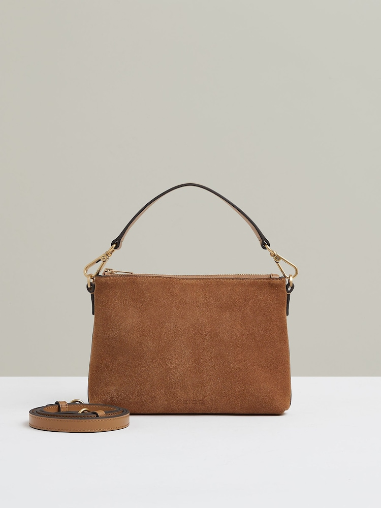 Reiss Tan Brompton Leather and Suede Double-Strap Bag - Image 1 of 4