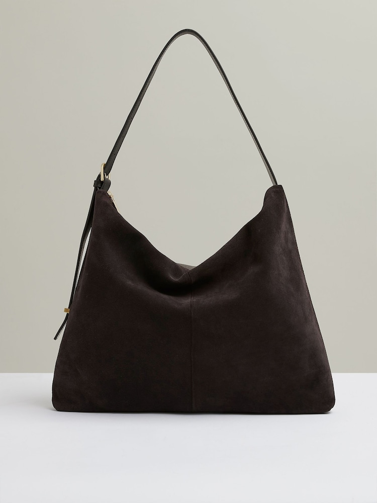 Reiss Chocolate Vigo Grained Leather Tote Bag - Image 1 of 5