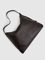 Reiss Chocolate Vigo Grained Leather Tote Bag - Image 3 of 5
