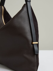 Reiss Chocolate Vigo Grained Leather Tote Bag - Image 4 of 5