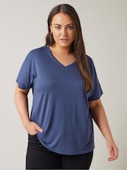 Azul - Camiseta modal con cuello en V de Evans - Imagen 1 de 5